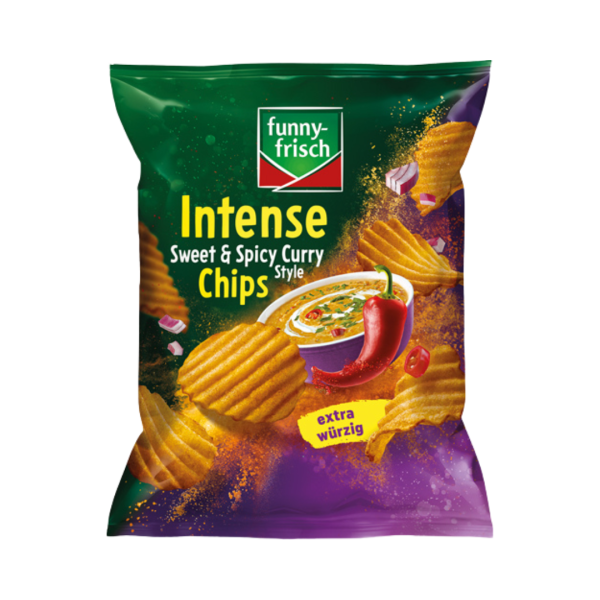 754485 funny frisch Intense Sweet and Spicy Curry Style Chips, extra wuerzig, 110g